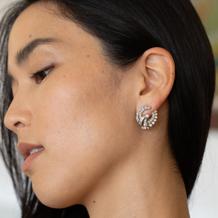 Retro Diamond and Platinum Button Earrings