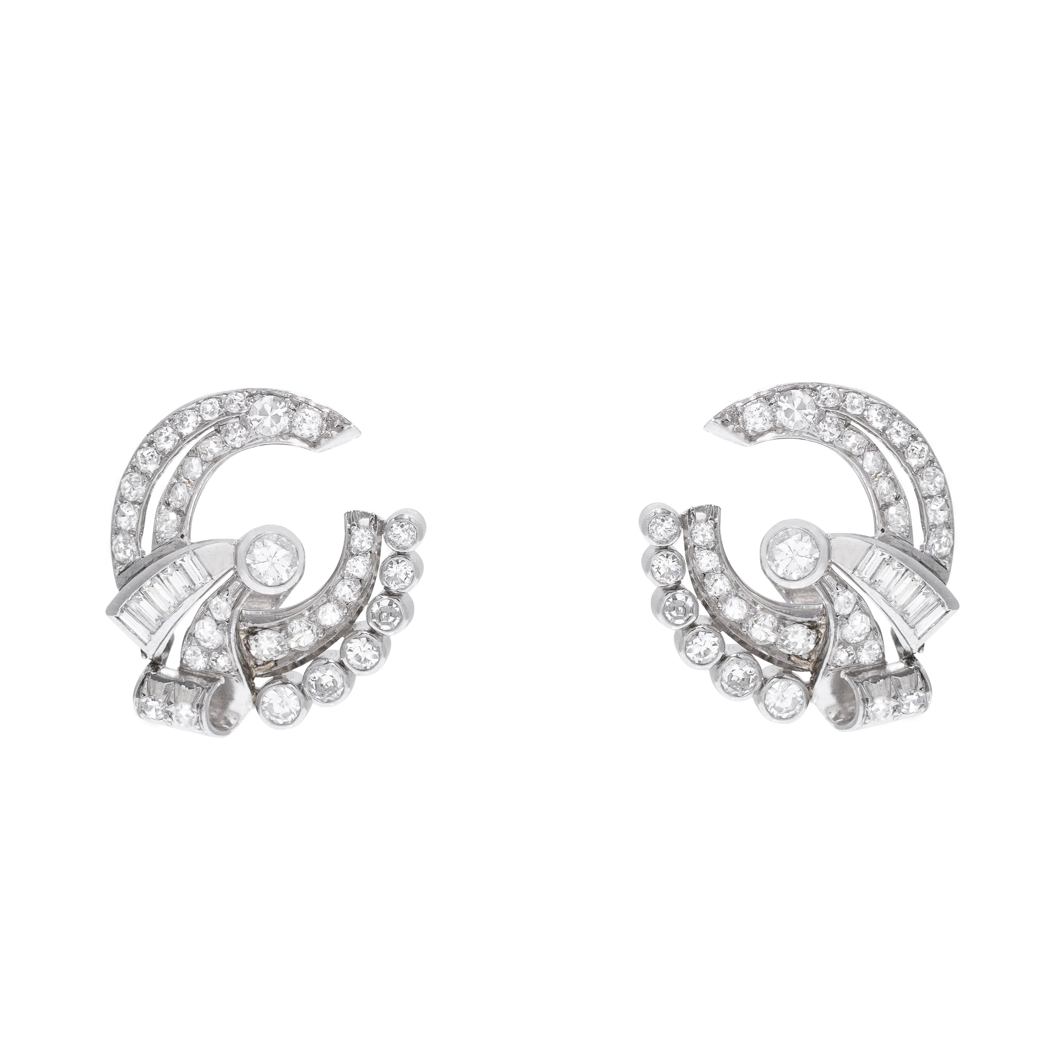 Retro Diamond and Platinum Button Earrings
