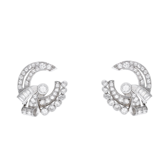 Retro Diamond and Platinum Button Earrings