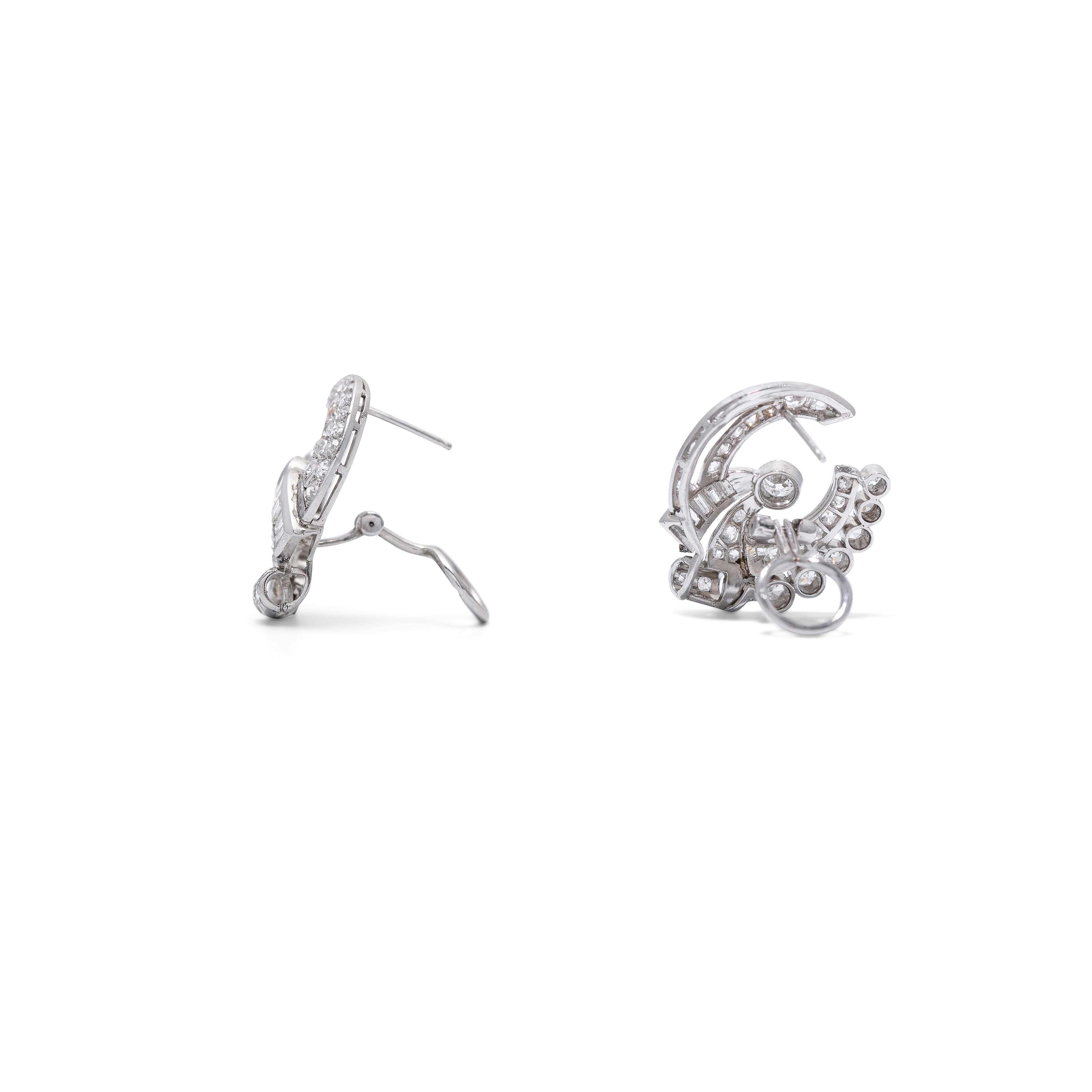 Retro Diamond and Platinum Button Earrings