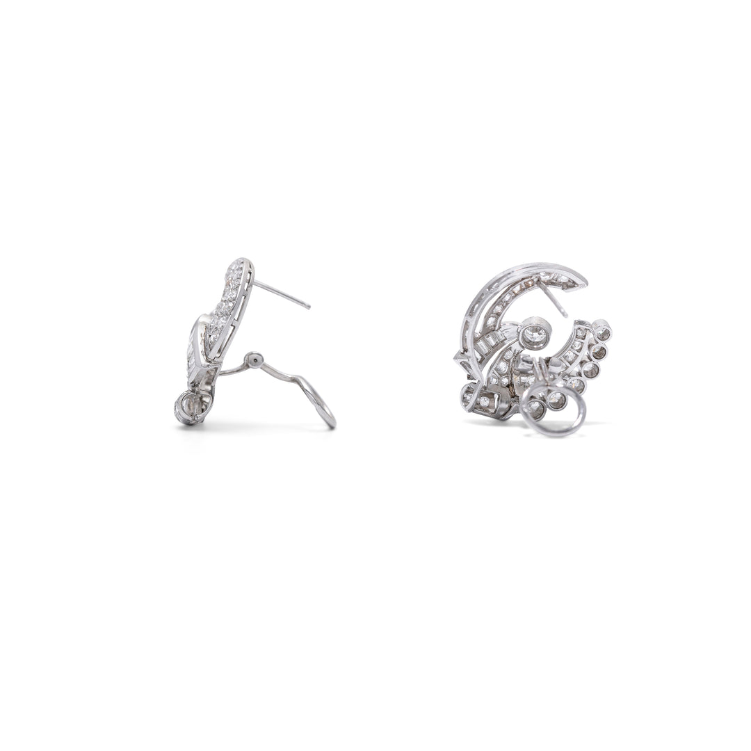 Retro Diamond and Platinum Button Earrings