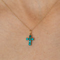 Petite 18K Gold and Turquoise Cross Charm