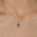 Petite 18K Gold and Turquoise Cross Charm