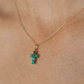 Petite 18K Gold and Turquoise Cross Charm