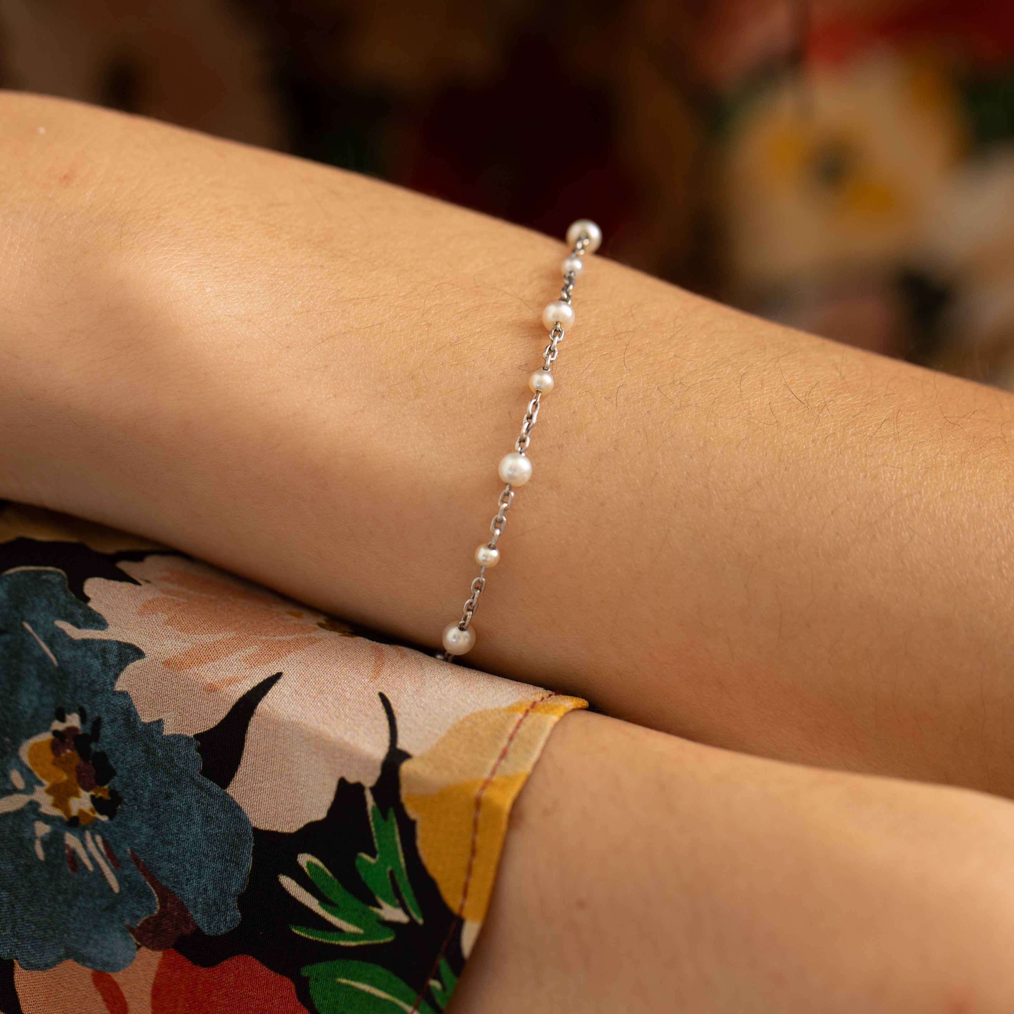 Edwardian Pearl and Platinum Link Bracelet