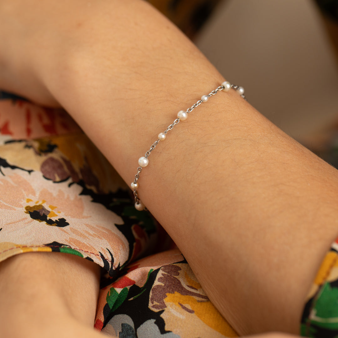 Edwardian Pearl and Platinum Link Bracelet