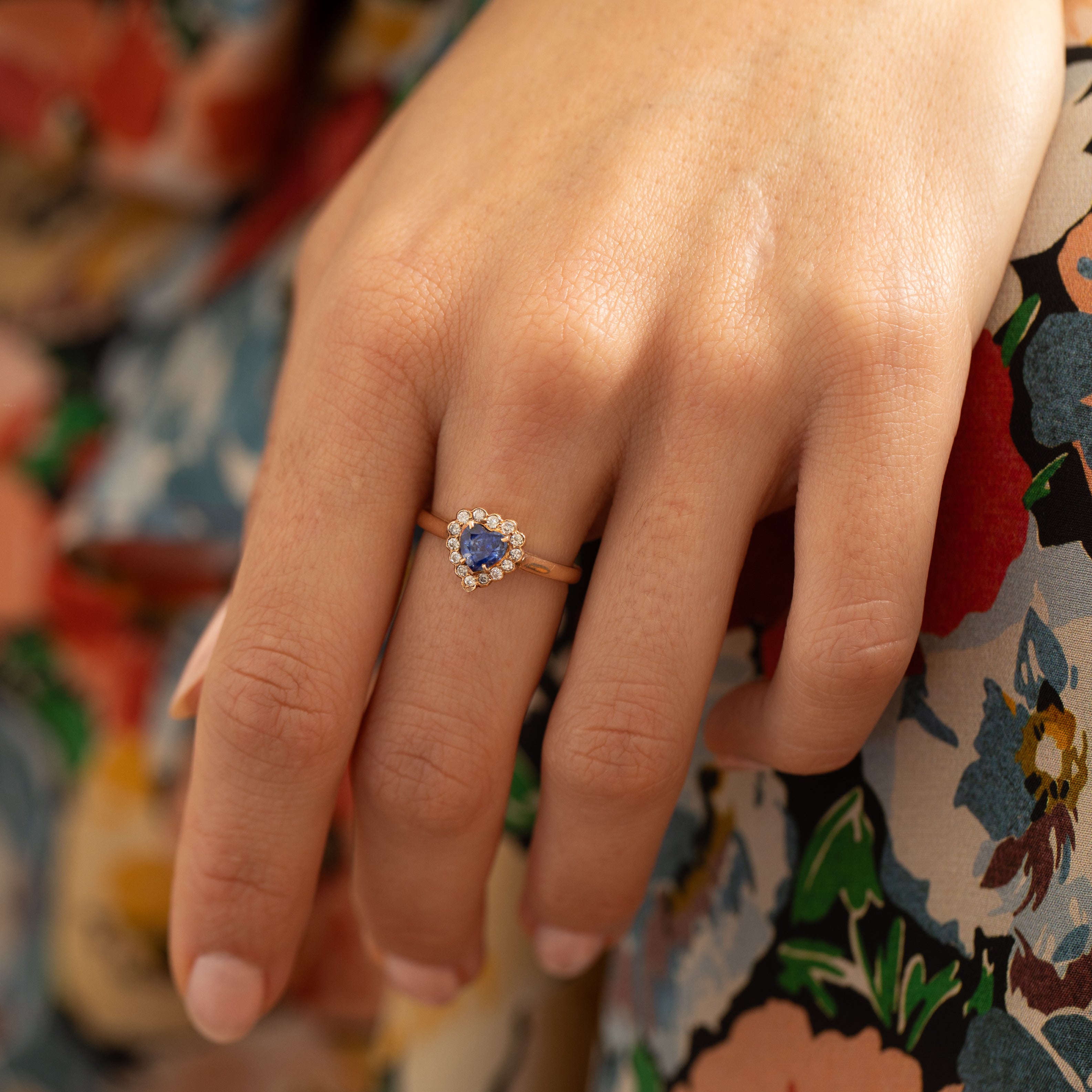 Sapphire Heart, Diamond, And 14K Gold Cluster Ring