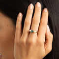 Blue Zircon, Pearl, and 14K Gold Three-Stone Ring