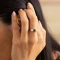 Blue Zircon, Pearl, and 14K Gold Three-Stone Ring