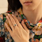 Blue Zircon, Pearl, and 14K Gold Three-Stone Ring