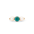 Blue Zircon, Pearl, and 14K Gold Three-Stone Ring