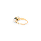 Blue Zircon, Pearl, and 14K Gold Three-Stone Ring