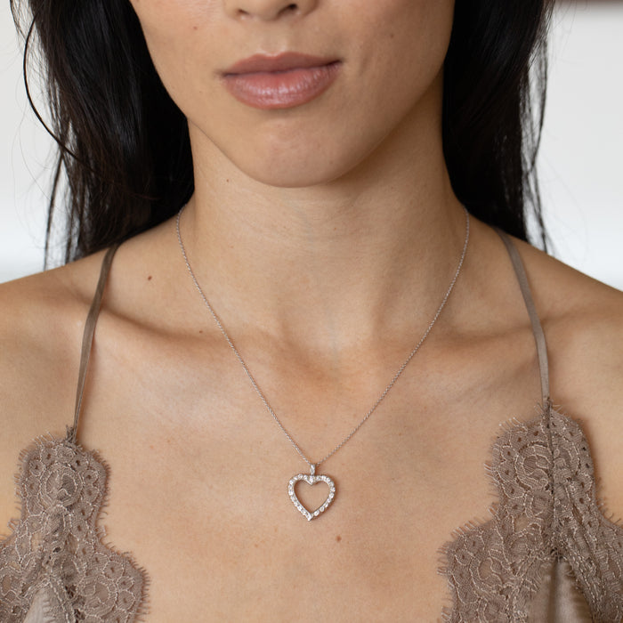 Diamond Heart and 14K White Gold Pendant Necklace