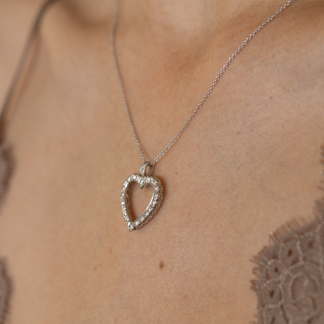 Diamond Heart and 14K White Gold Pendant Necklace