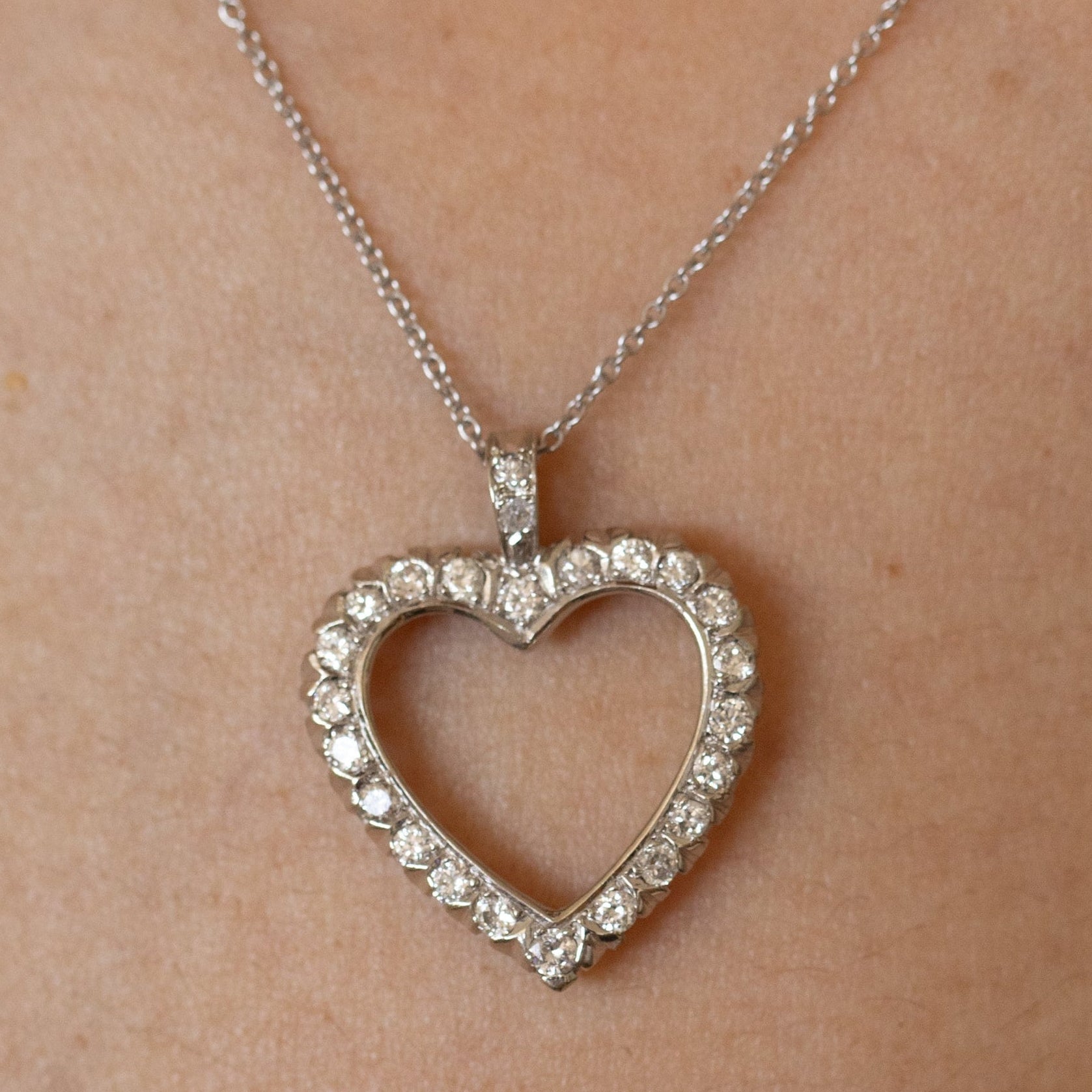 Diamond Heart and 14K White Gold Pendant Necklace