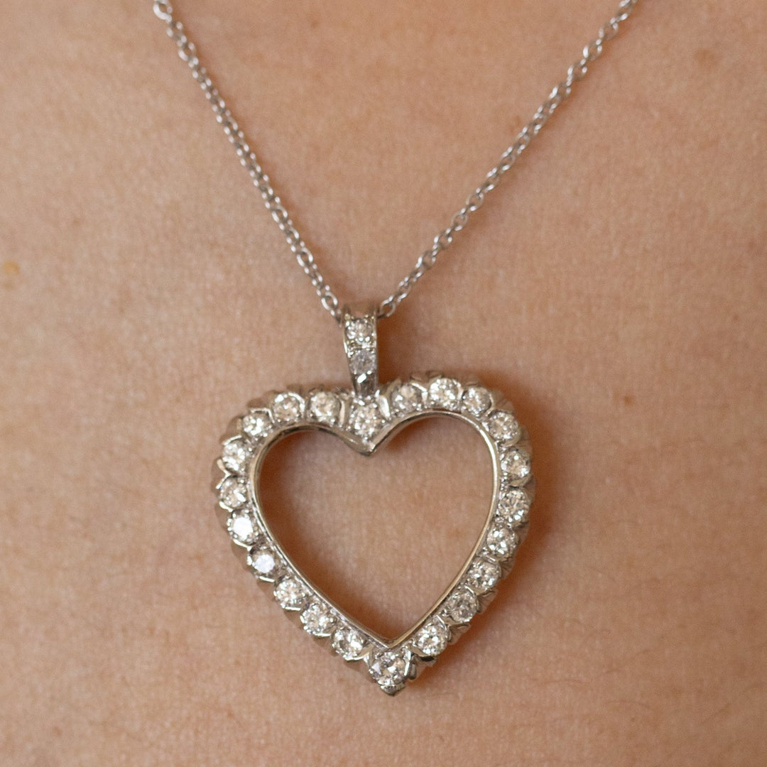 Diamond Heart and 14K White Gold Pendant Necklace