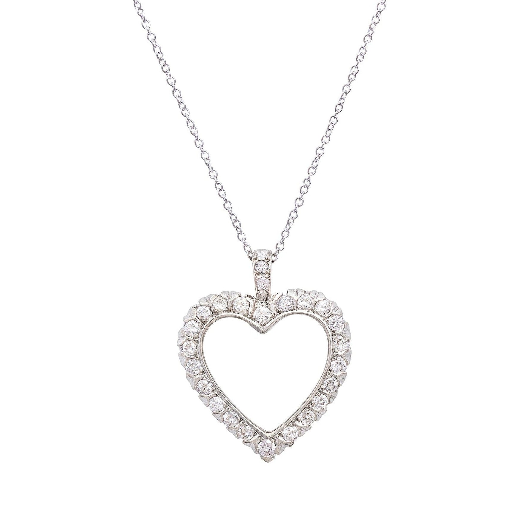 Diamond Heart and 14K White Gold Pendant Necklace