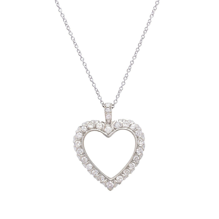 Diamond Heart and 14K White Gold Pendant Necklace