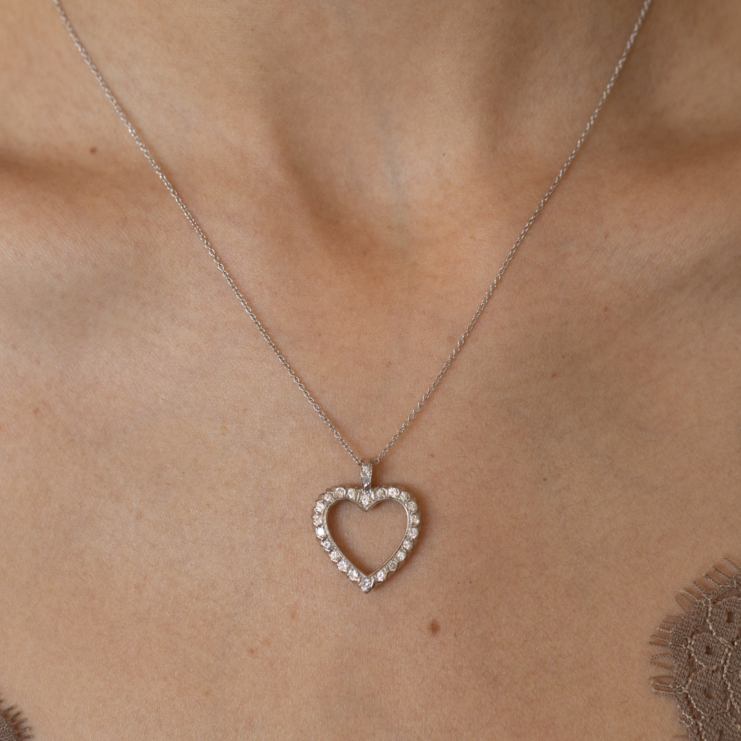 Diamond Heart and 14K White Gold Pendant Necklace