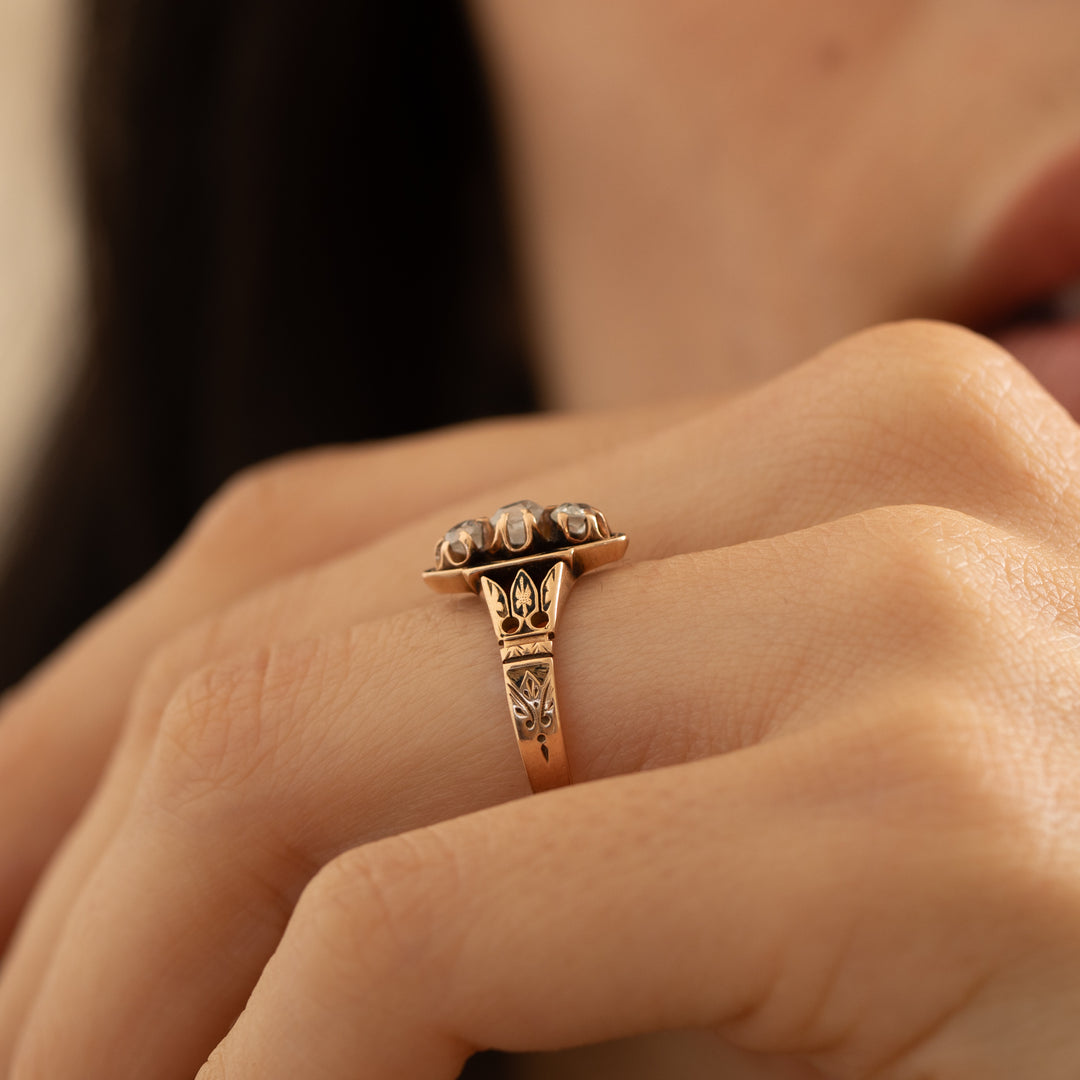 Victorian Old Mine Cut Diamond, Enamel, and 14K Gold Ring