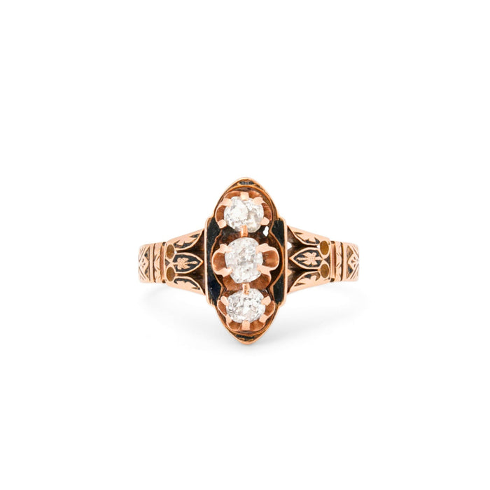 Victorian Old Mine Cut Diamond, Enamel, and 14K Gold Ring