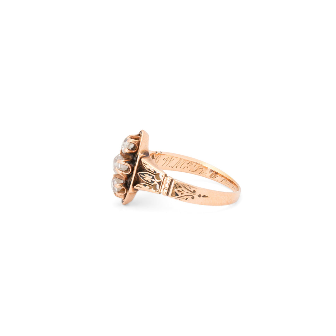 Victorian Old Mine Cut Diamond, Enamel, and 14K Gold Ring