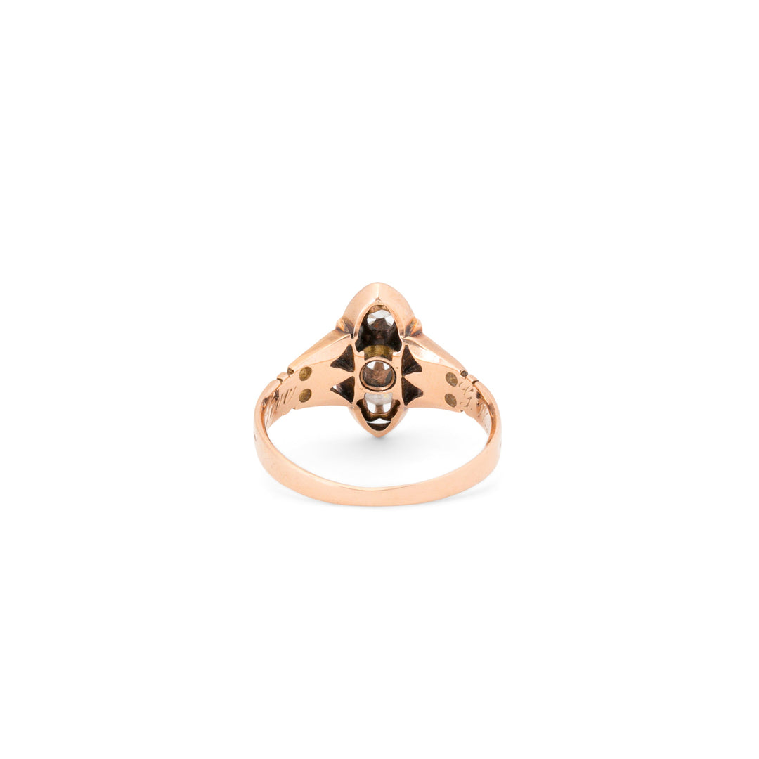Victorian Old Mine Cut Diamond, Enamel, and 14K Gold Ring