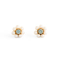Blue Zircon, Pearl, and 10k Gold Cluster Stud Earrings