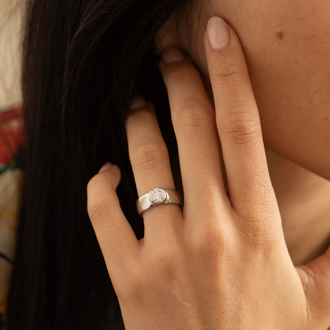 Modern Diamond and Platinum Solitaire Engagement Ring