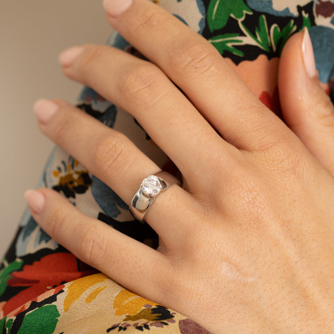 Modern Diamond and Platinum Solitaire Engagement Ring