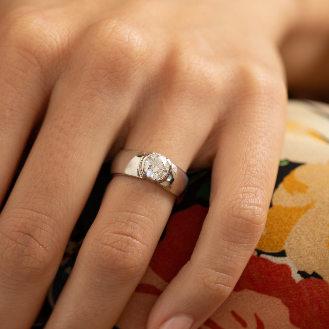 Modern Diamond and Platinum Solitaire Engagement Ring