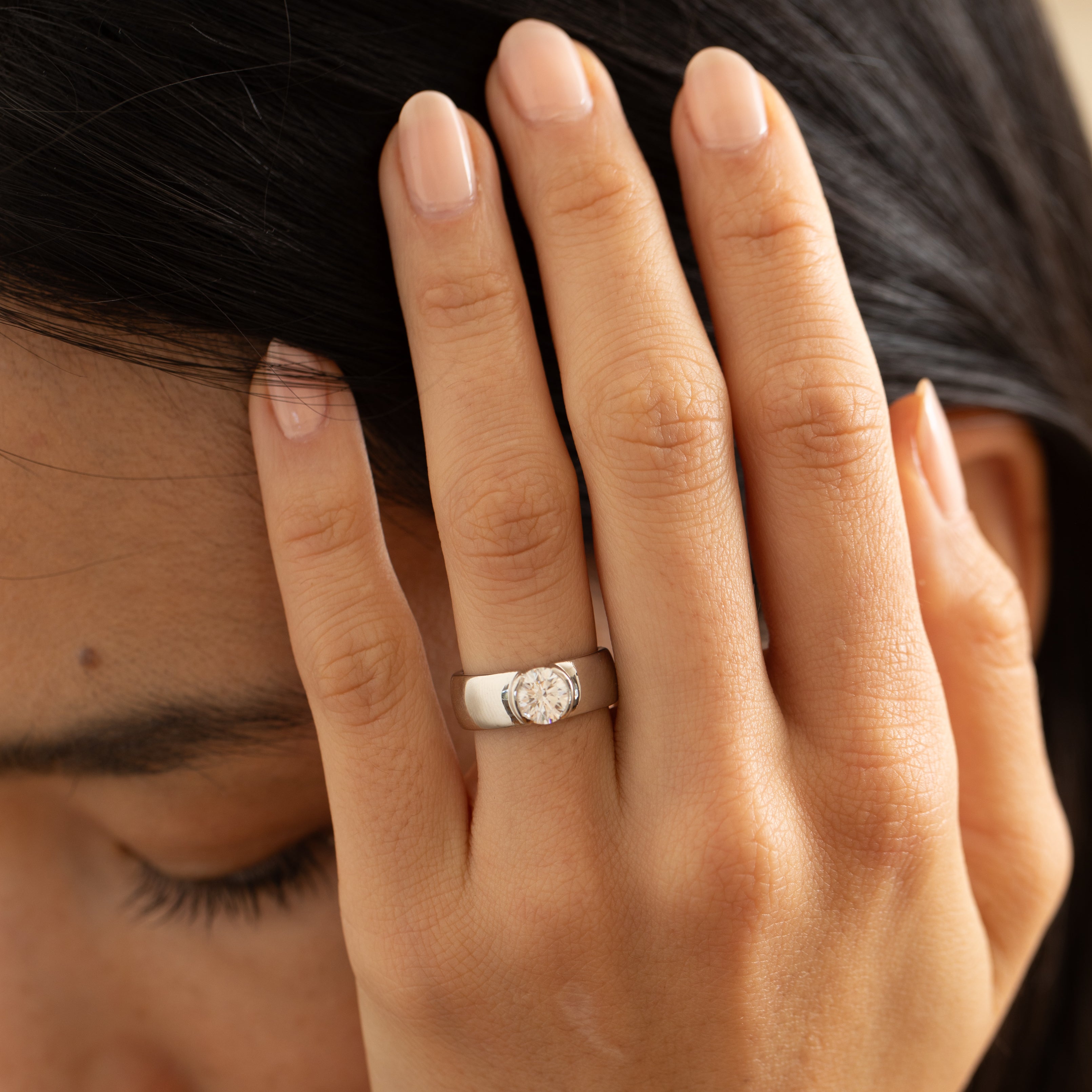 Modern Diamond and Platinum Solitaire Engagement Ring