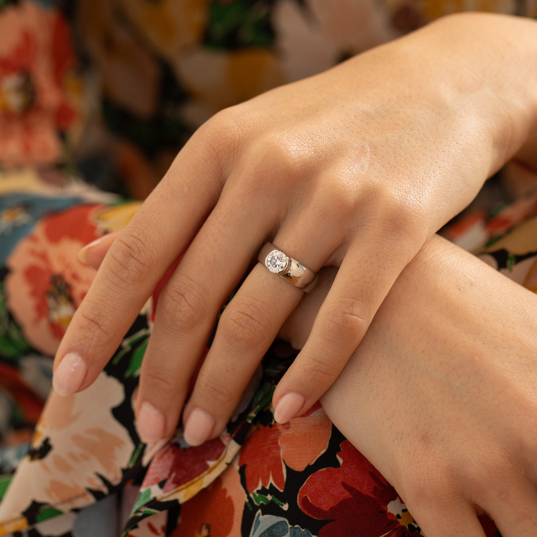 Modern Diamond and Platinum Solitaire Engagement Ring