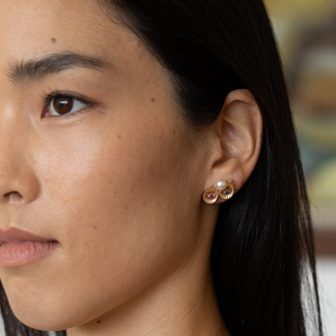 Double Teardrop Shaped 14k Gold and Pearl Earrings