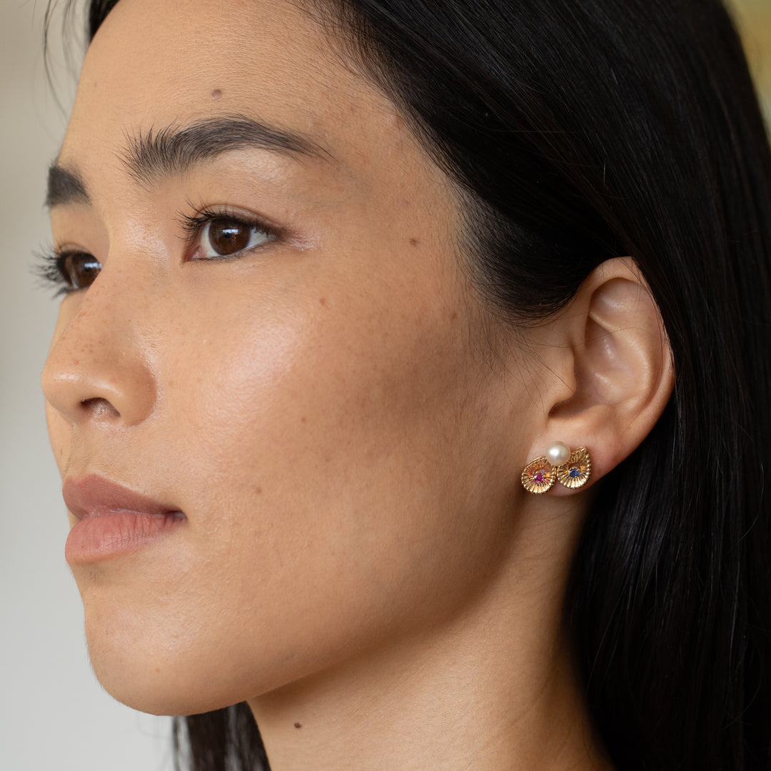 Double Teardrop Shaped 14k Gold and Pearl Earrings