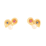 Double Teardrop Shaped 14k Gold and Pearl Earrings