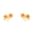 Double Teardrop Shaped 14k Gold and Pearl Earrings