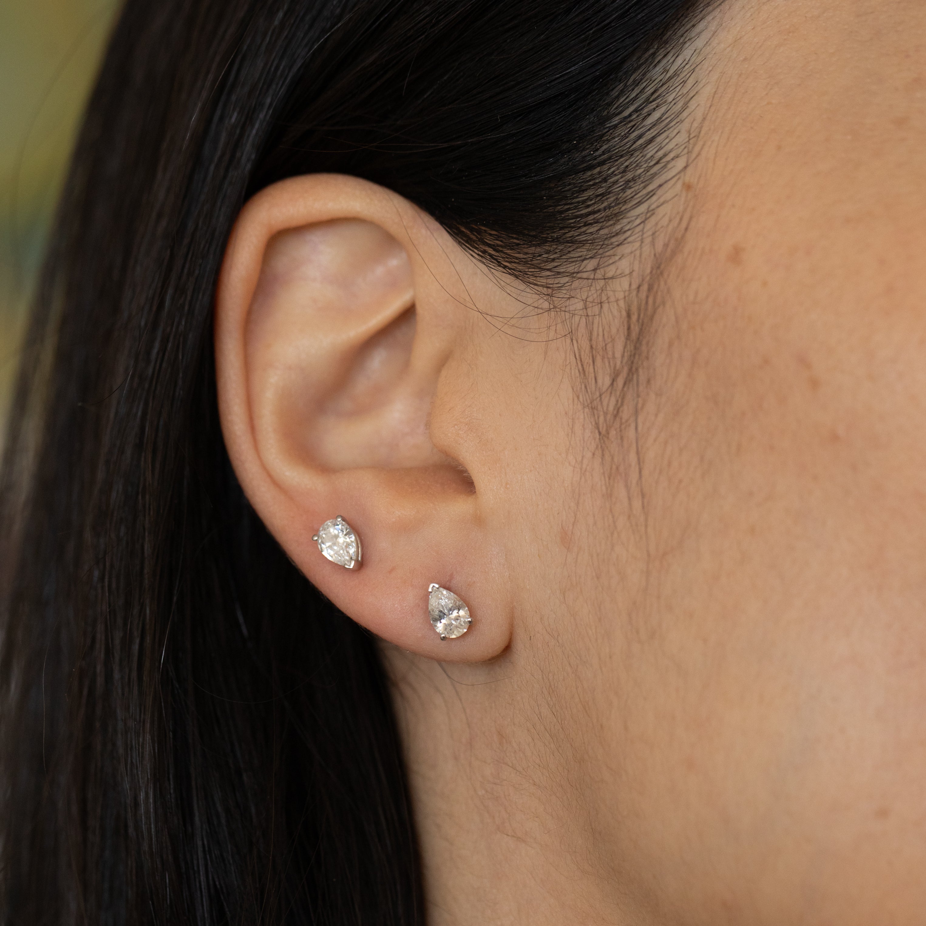 Pear Shaped Diamond and 14K White Gold Stud Earrings