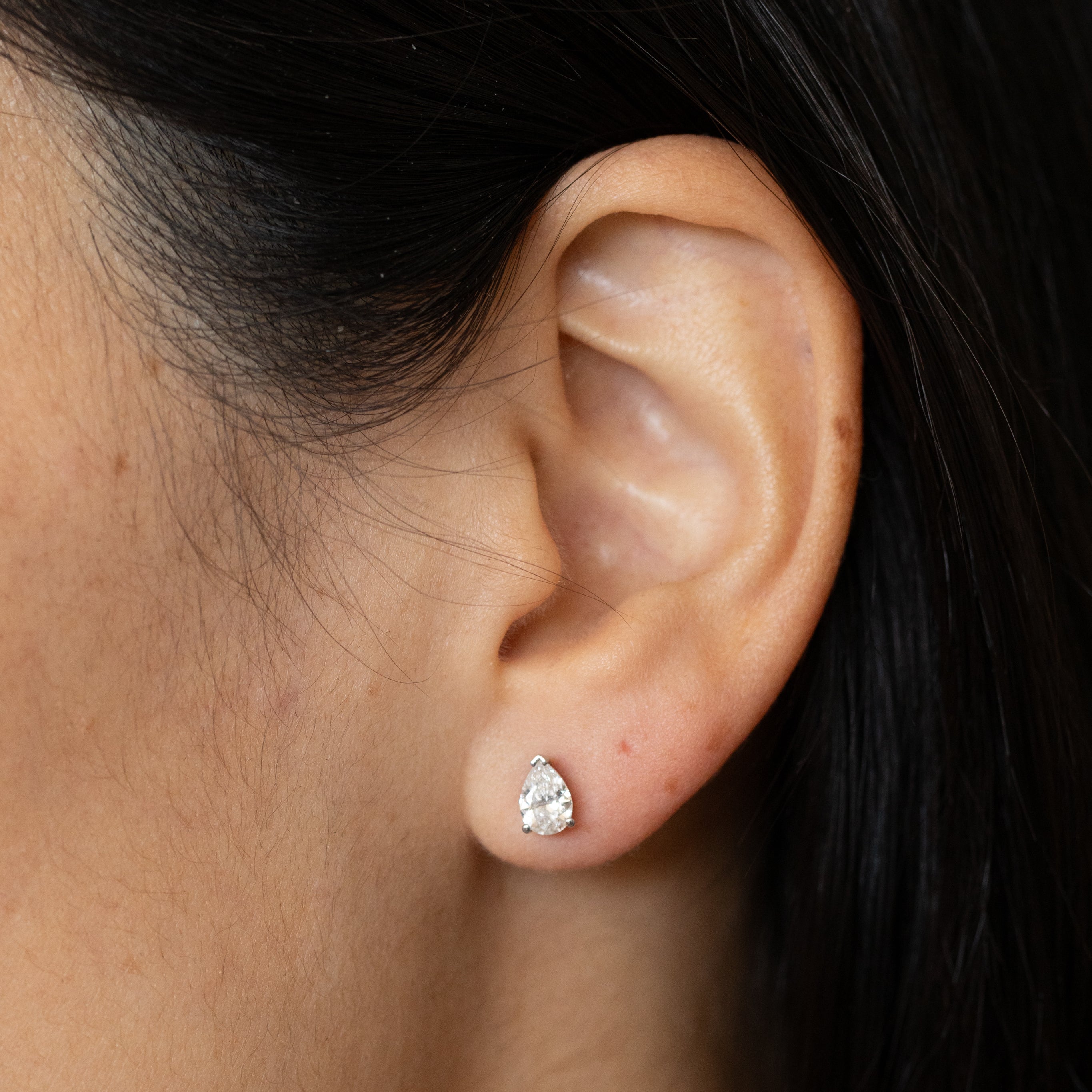 Pear Shaped Diamond and 14K White Gold Stud Earrings