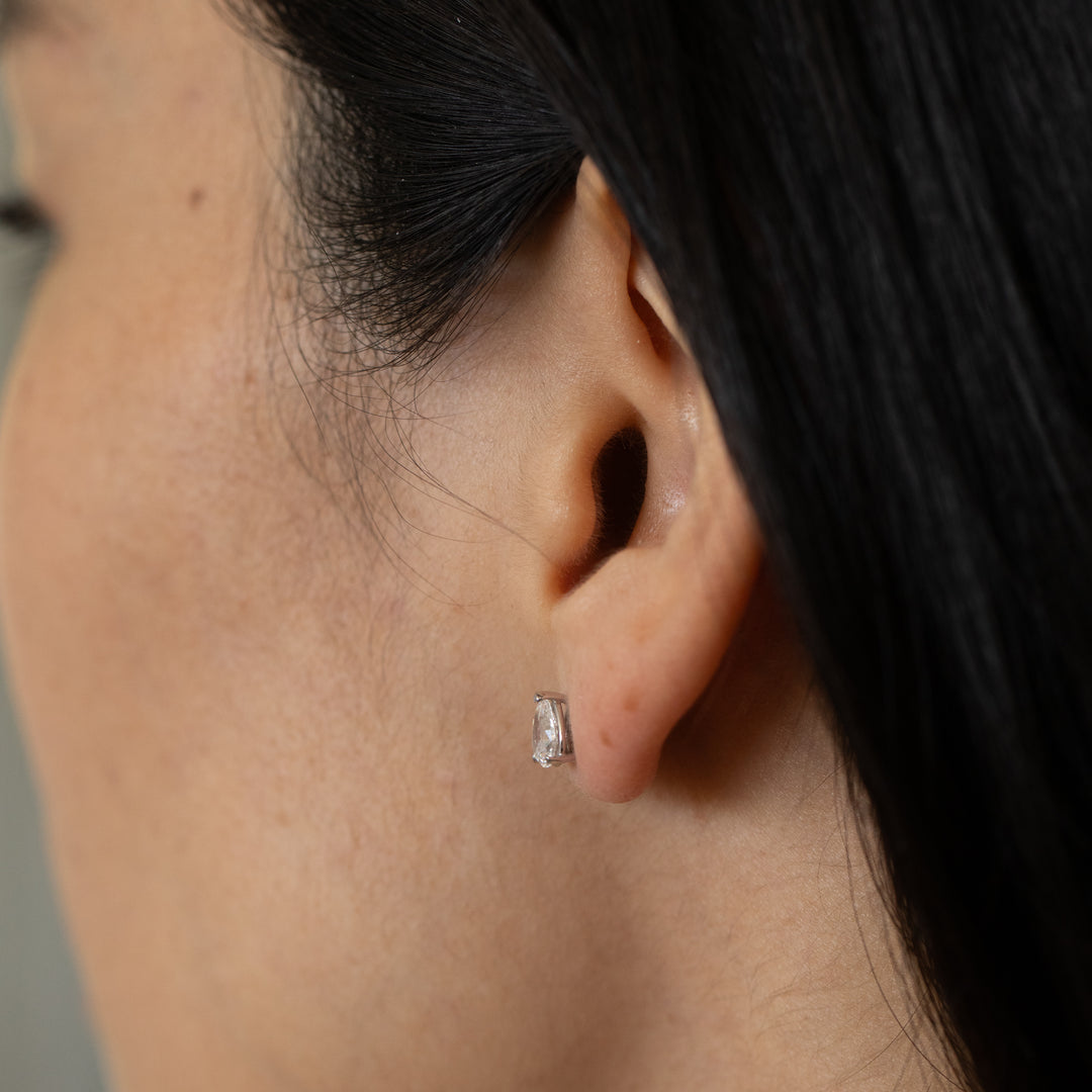Pear Shaped Diamond and 14K White Gold Stud Earrings
