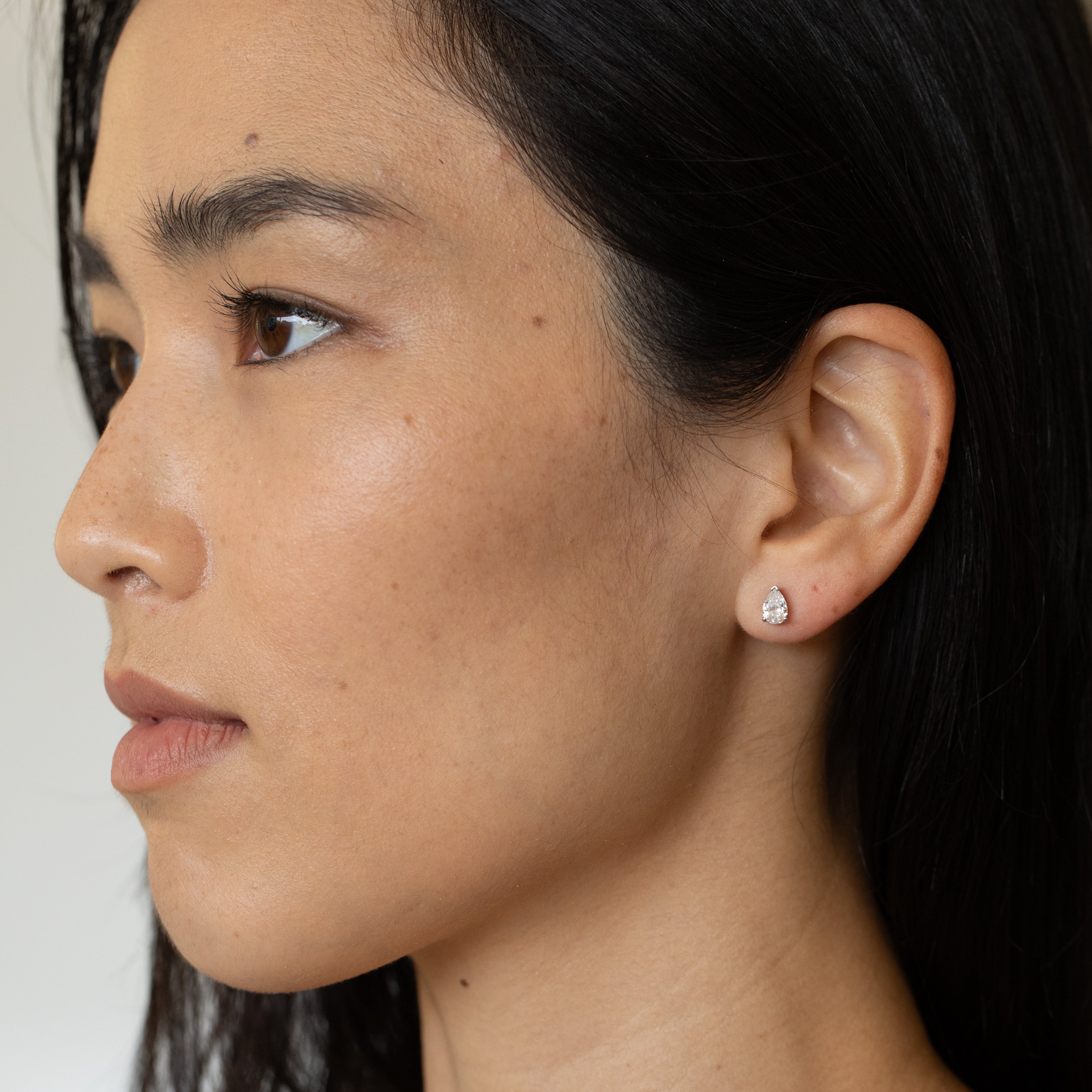 Pear Shaped Diamond and 14K White Gold Stud Earrings