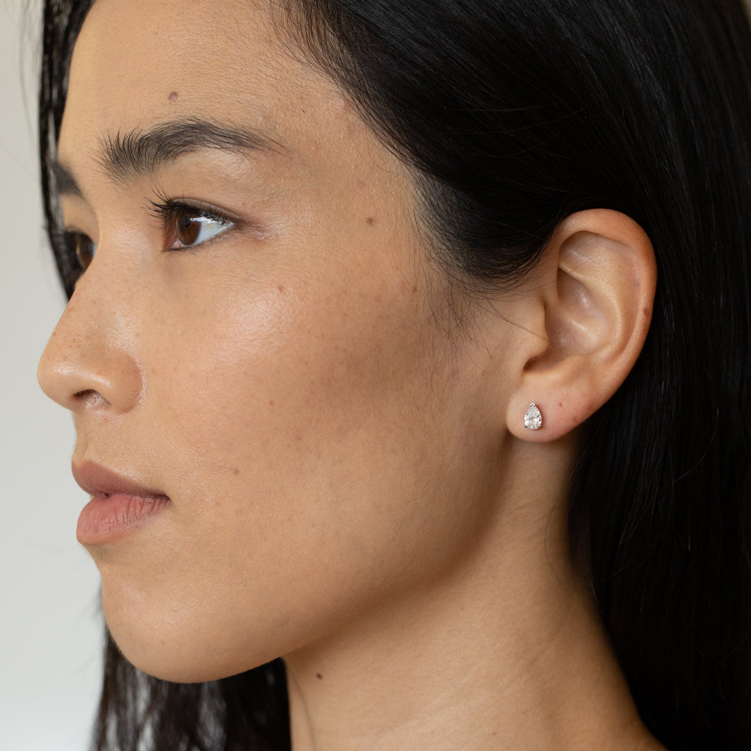 Pear Shaped Diamond and 14K White Gold Stud Earrings