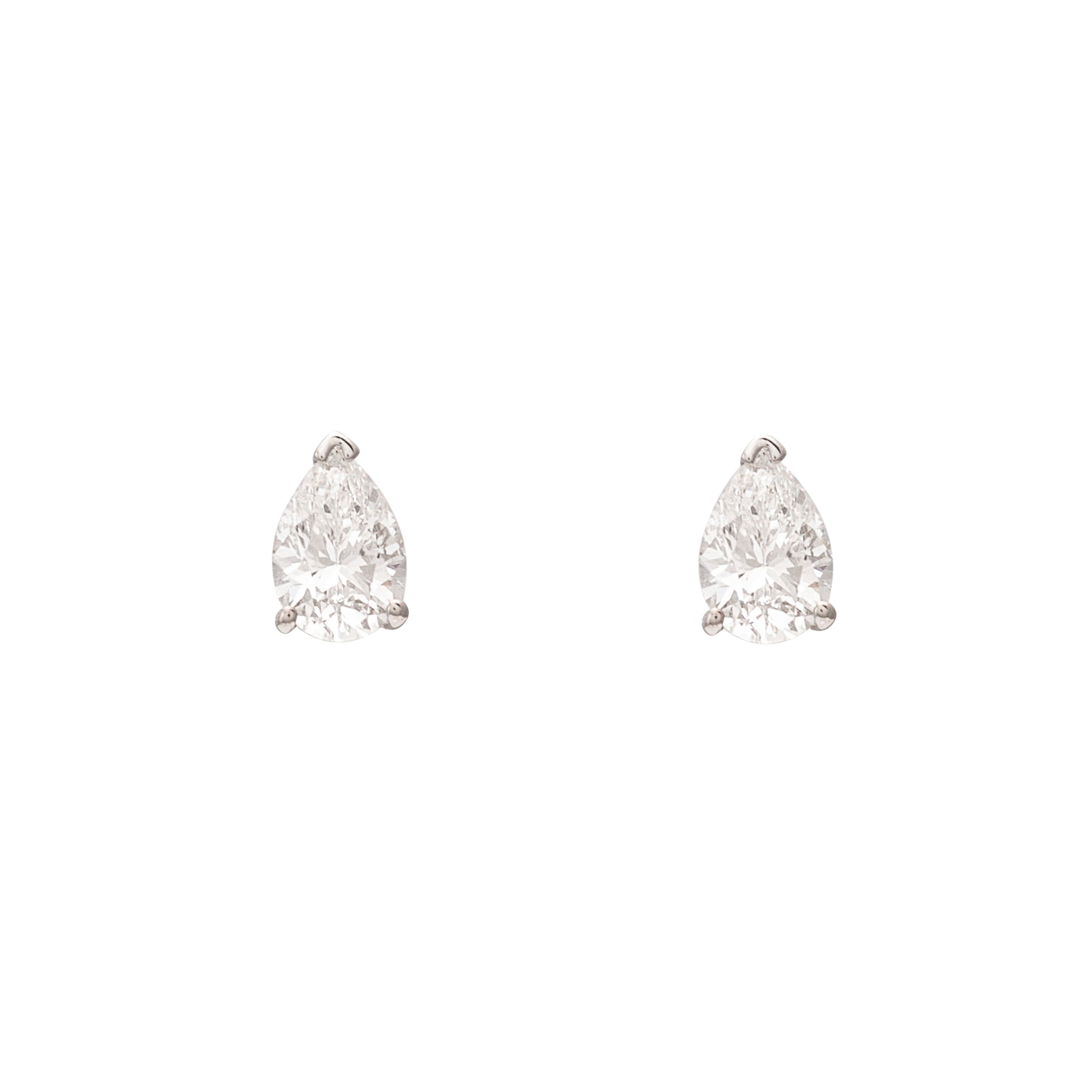 Pear Shaped Diamond and 14K White Gold Stud Earrings