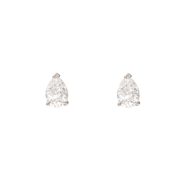 Pear Shaped Diamond and 14K White Gold Stud Earrings