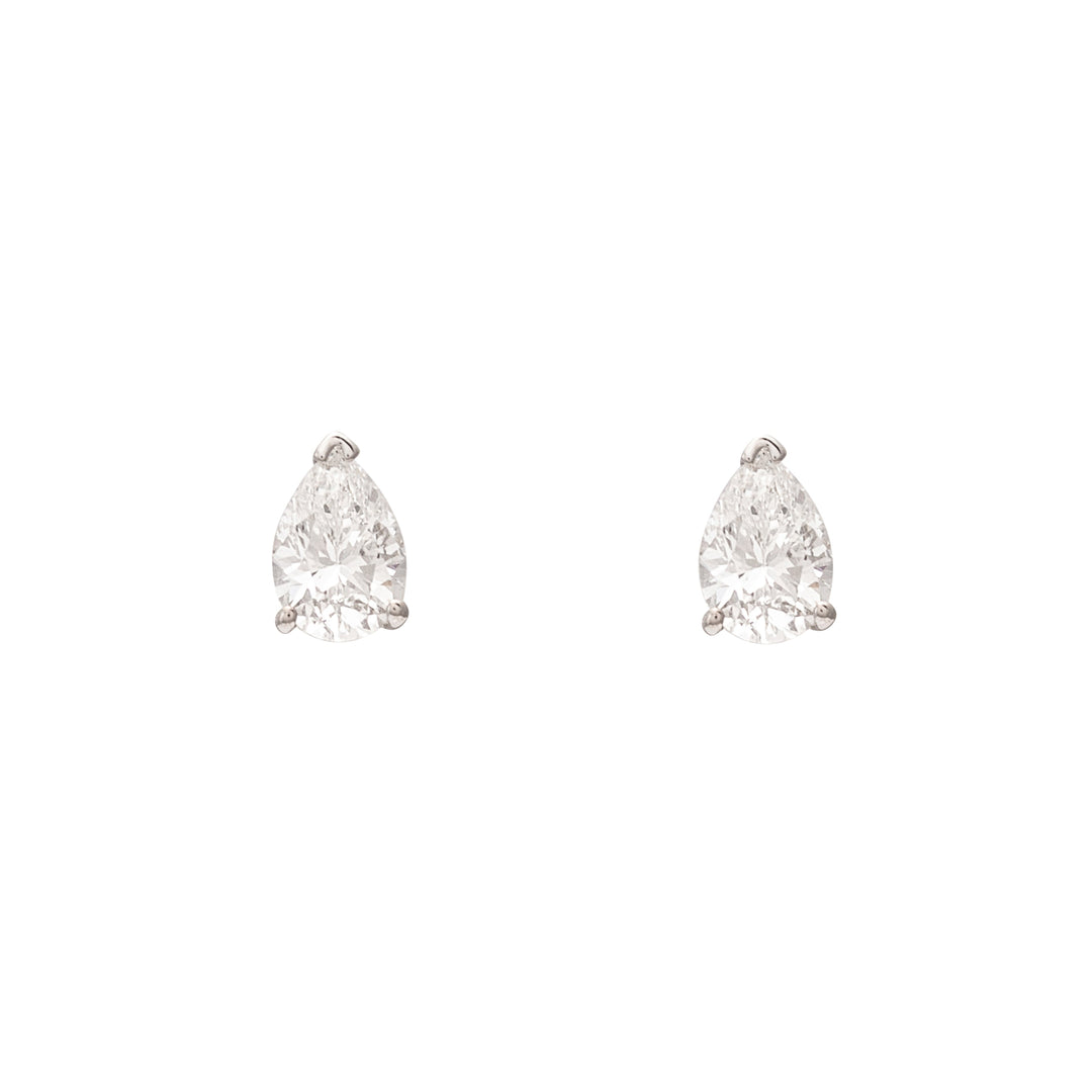 Pear Shaped Diamond and 14K White Gold Stud Earrings