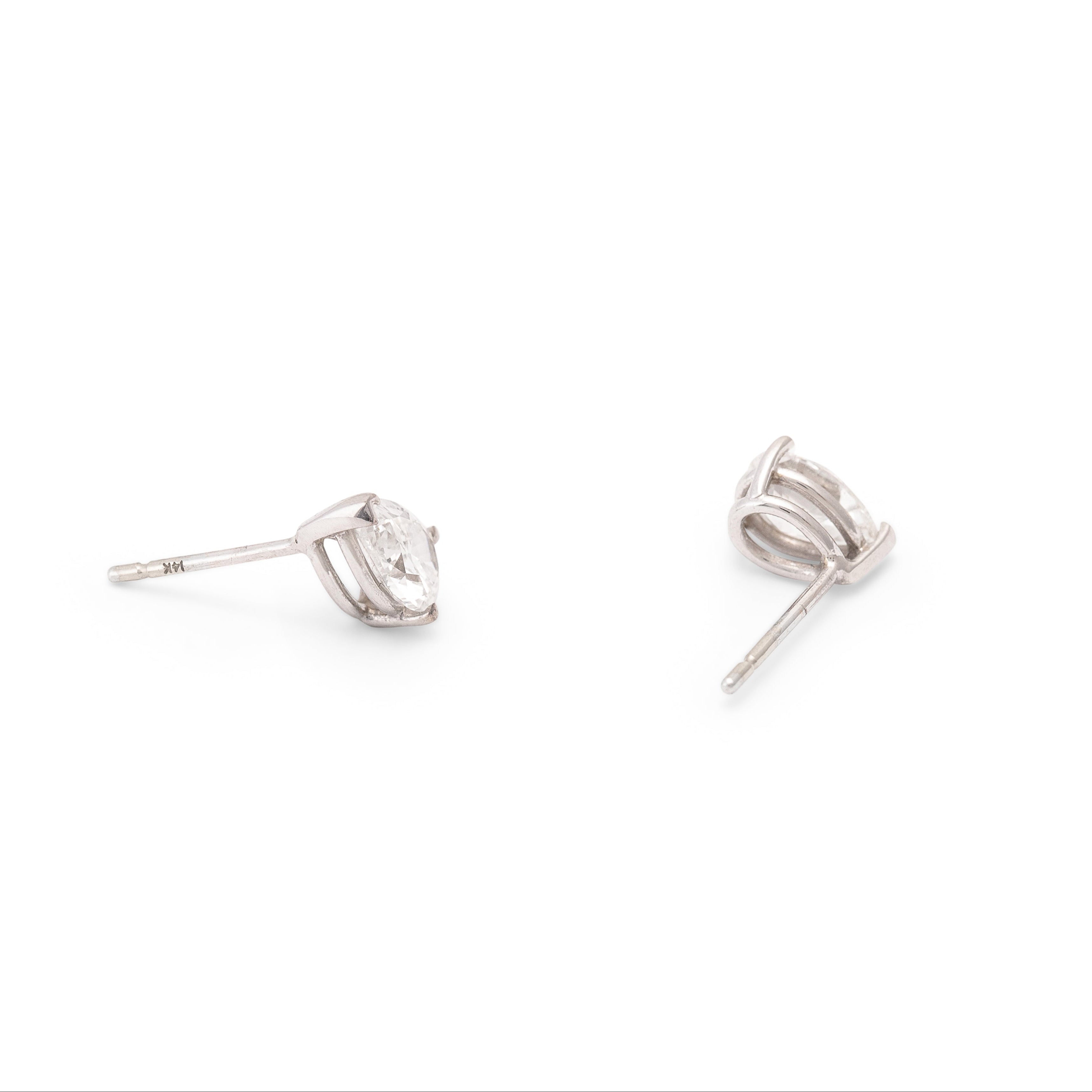 Pear Shaped Diamond and 14K White Gold Stud Earrings