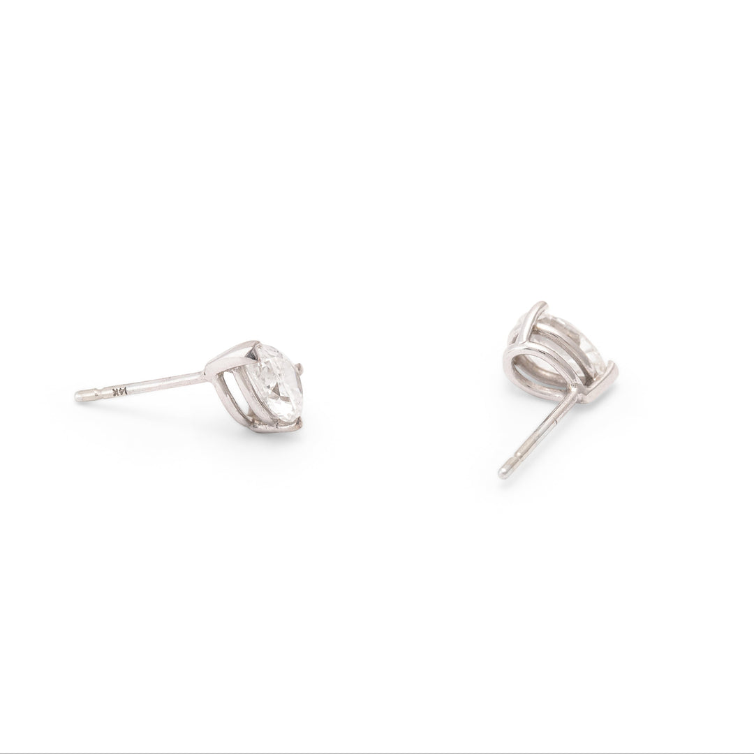 Pear Shaped Diamond and 14K White Gold Stud Earrings