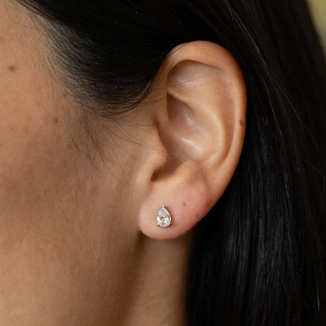 Pear Shaped Diamond and 14K White Gold Stud Earrings