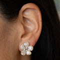 Pearl, Diamond, And 14K White Gold Flower Earrings
