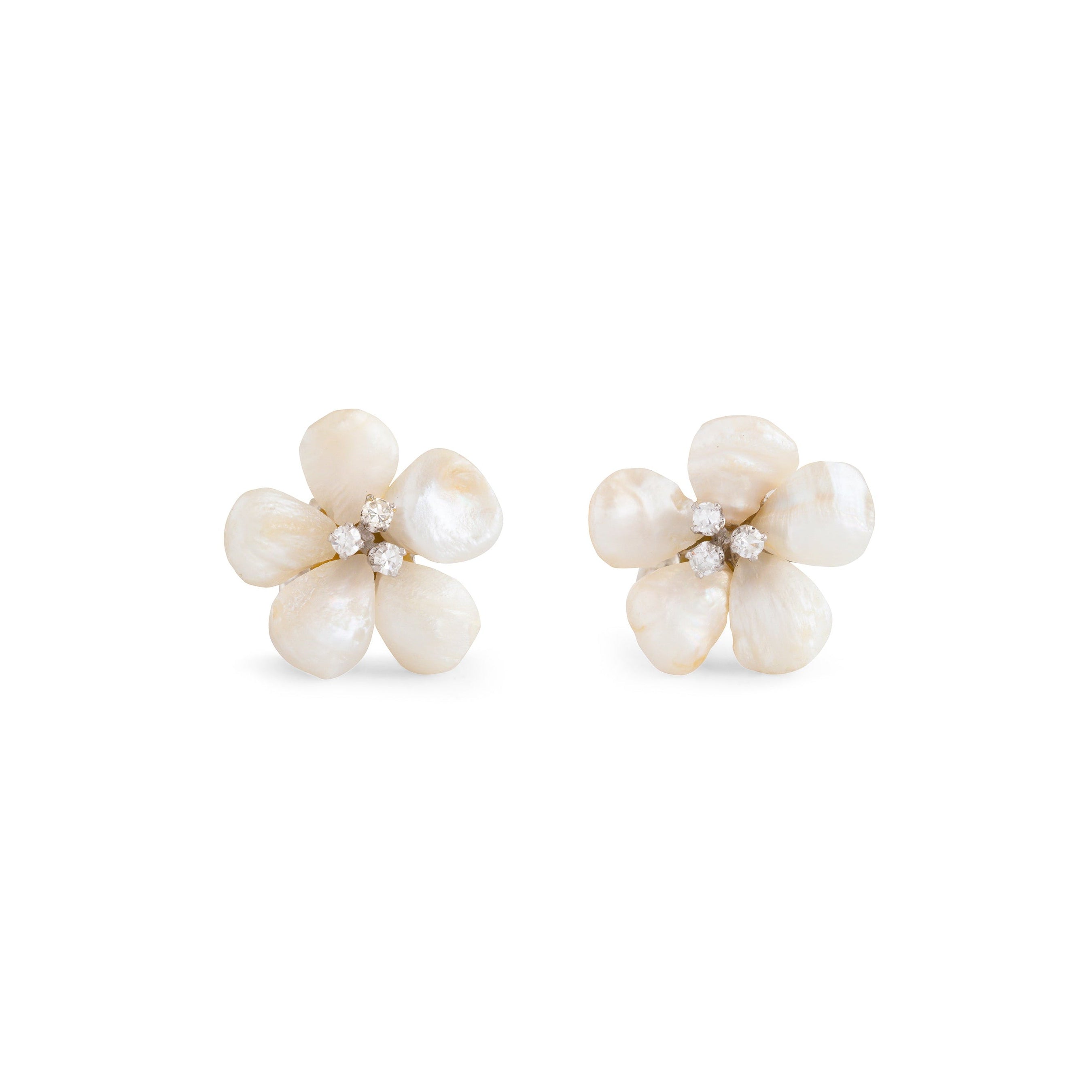 Pearl, Diamond, And 14K White Gold Flower Earrings